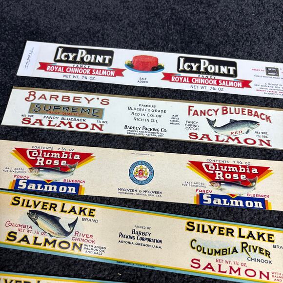 Vintage Tin Can Labels - Set of 5 Salmon Labels - Pacific Northwest - 1940-1960s - Picture 3 of 5